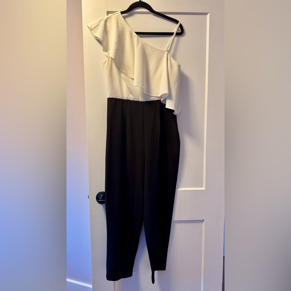 Beautiful Anthropologie Black and White Ruffle Jumpsuit